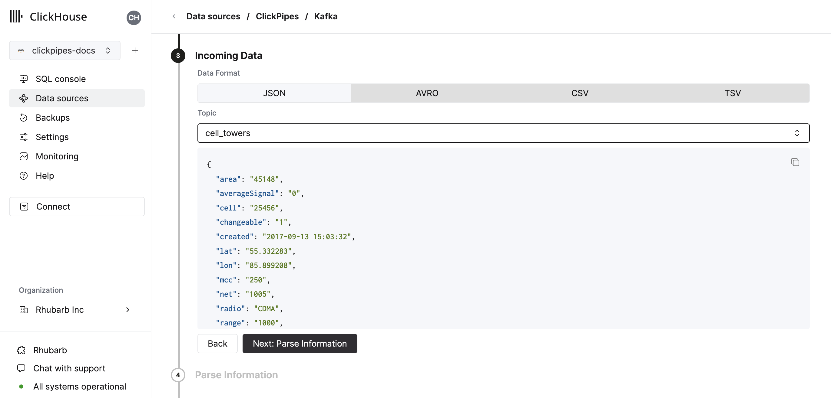 Set data format and topic